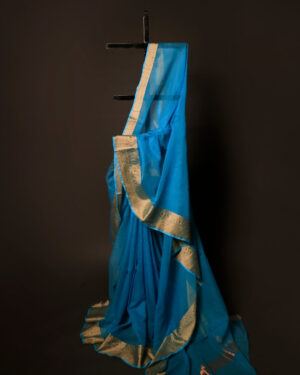 Sapphire Simplicity Blue Kota Cotton Zari Plain Saree
