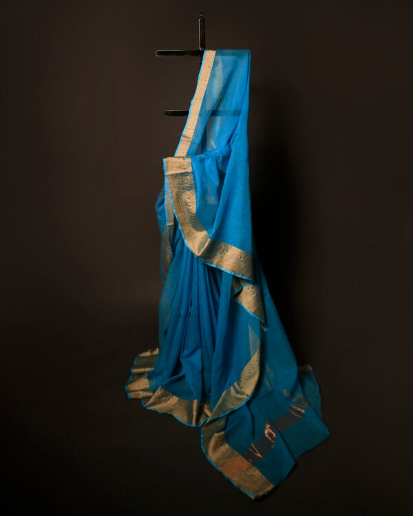 Sapphire Simplicity Blue Kota Cotton Zari Plain Saree