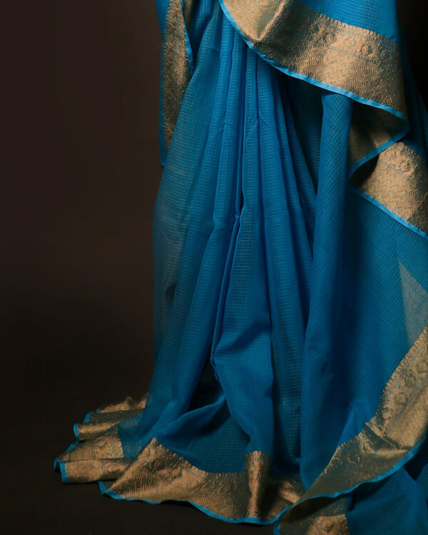 Sapphire Simplicity Blue Kota Cotton Zari Plain Saree