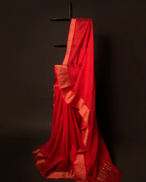 Crimson Elegance Red Kota Cotton Zari Plain Saree
