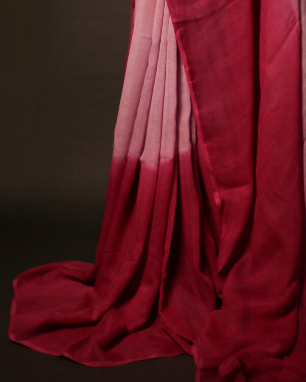 Rosy Romance Baby Pink and Red Linen Shaded Saree