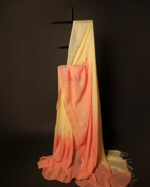 Sunset Citrine Yellow and Orange Linen Shaded Saree
