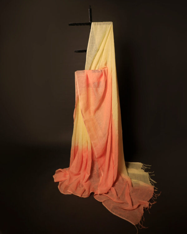 Sunset Citrine Yellow and Orange Linen Shaded Saree