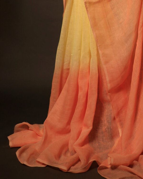 Sunset Citrine Yellow and Orange Linen Shaded Saree