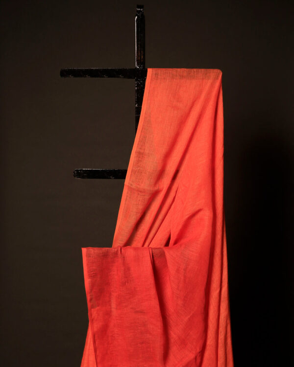 Tangerine Textures Orange Textured Linen Shaded Saree