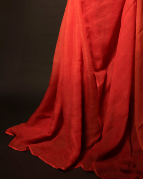 Tangerine Textures Orange Textured Linen Shaded Saree