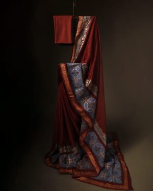 Maroon With Printed Kota Cotton Saree, Full size