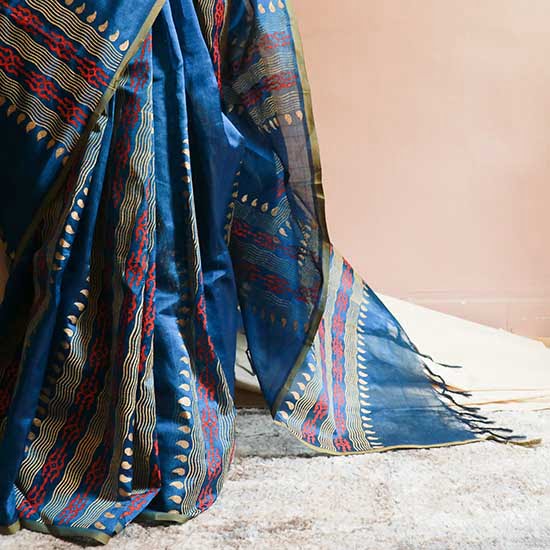 Pure Handloom Peacock Blue Silk Cotton Saree