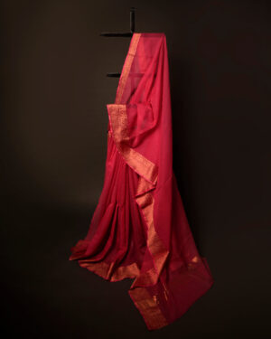 Pink Petal Pink Kota Cotton Zari Plain Saree, Full size 1