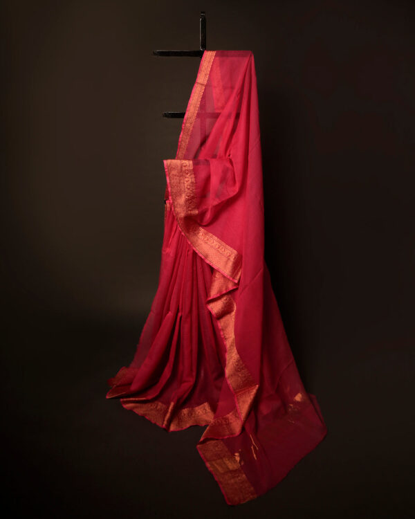 Pink Petal Pink Kota Cotton Zari Plain Saree, Full size 1