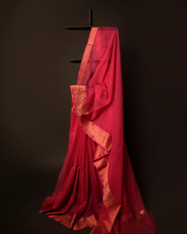 Pink Petal Pink Kota Cotton Zari Plain Saree, Full size 2