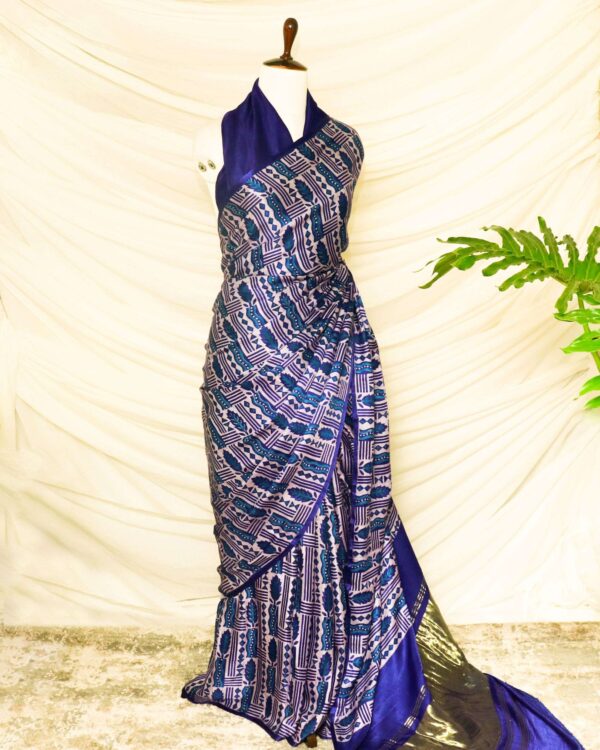 Pure Handloom Berry Blue Gaji Silk Saree