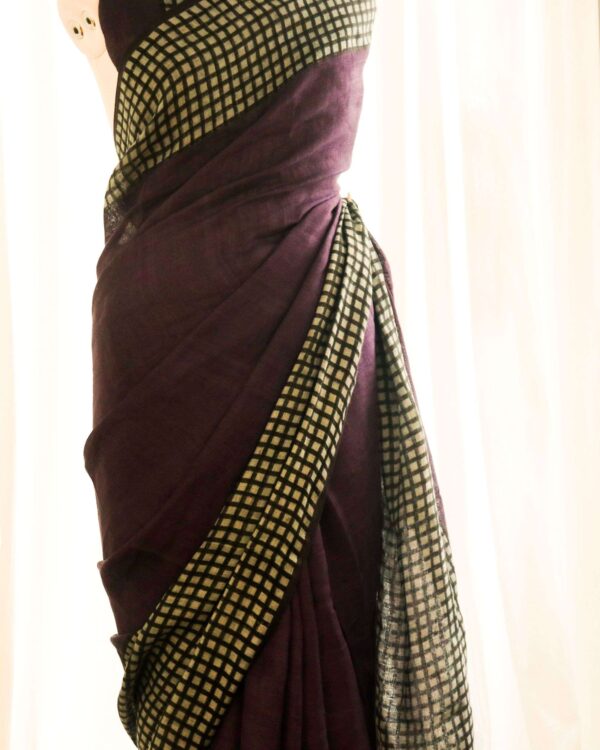 Pure Handloom Burgundy Linen Saree