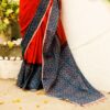Pure Handloom Tomato Pink Linen  Saree