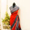 Pure Handloom Tomato Pink Linen  Saree