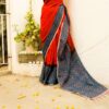 Pure Handloom Tomato Pink Linen  Saree