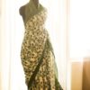 Pure Handloom Olive Green Designer linen sarees
