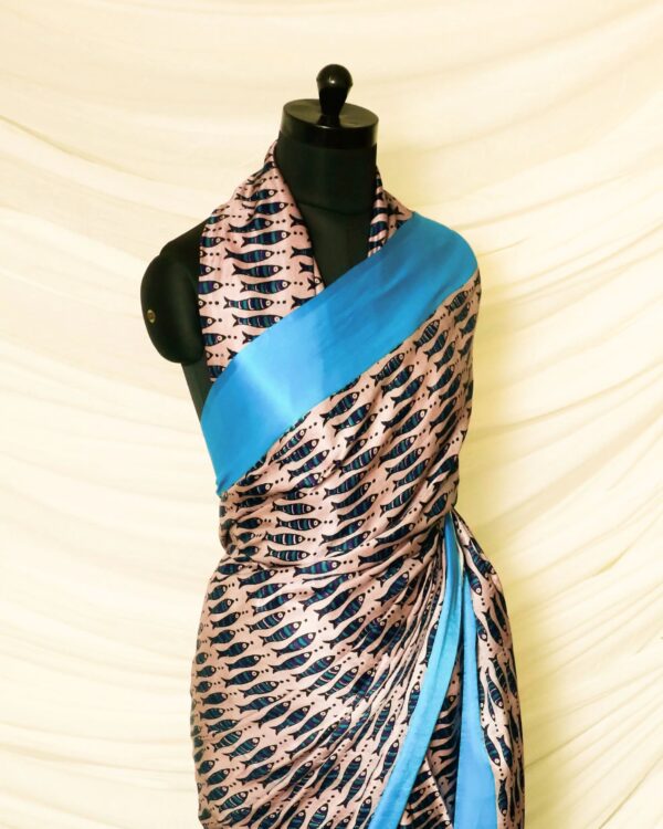 Pure Handloom Peach with Sky Blue Gaji Silk Saree