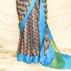 Pure Handloom Peach with Sky Blue Gaji Silk Saree
