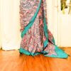Pure Handloom Peach with Skyblue Linen Saree