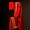 Red with Off-White Border Printed Kota Cotton Saree, close up
