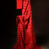 Red with white checked Kota Cotton Saree, full details
