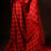 Red with white checked Kota Cotton Saree, Bottom side close up