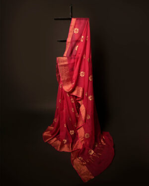 Rosy Radiance Pink Kota Cotton Zari Printed Saree, full size 1