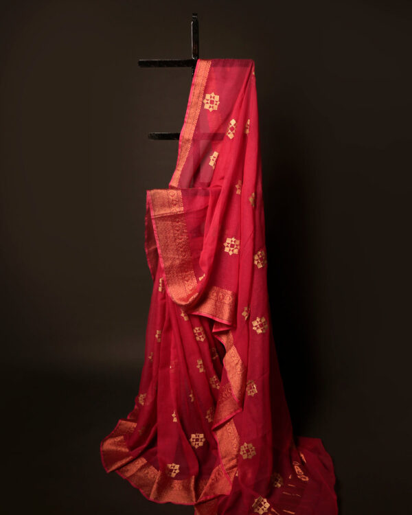 Rosy Radiance Pink Kota Cotton Zari Printed Saree, full size 2