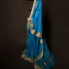 Sapphire Simplicity Blue Kota Cotton Zari Plain Saree, Long shot
