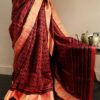 Pure Hand Block Printed Red and Black Duppion Silk Sarees