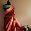 Pure Hand Block Printed Red and Black Duppion Silk Sarees