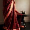 Pure Hand Block Printed Red and Black Duppion Silk Sarees