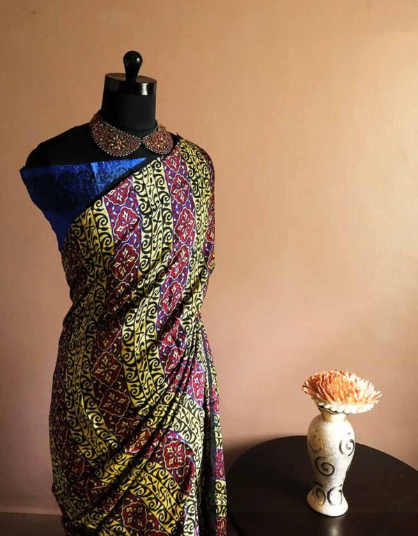 Casual Hand Block Printed Pure Desi Tussar Silk Saree