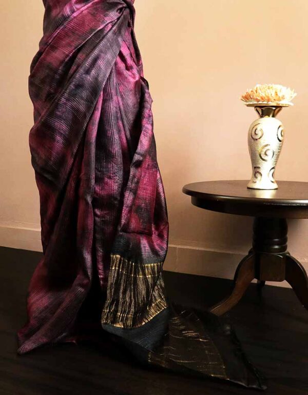 Pure Handloom Tie and Dyed  Line Tussar Silk Saree