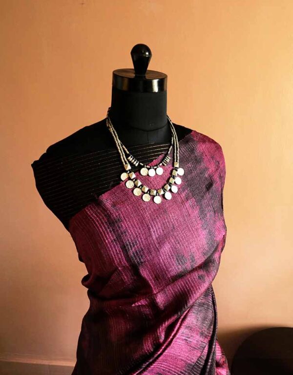 Pure Handloom Tie and Dyed  Line Tussar Silk Saree
