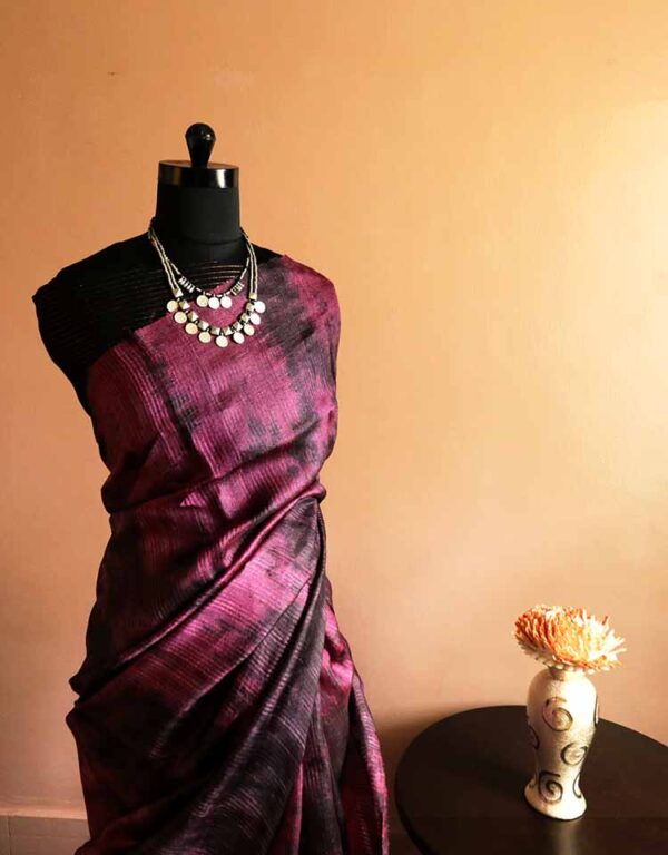 Pure Handloom Tie and Dyed  Line Tussar Silk Saree