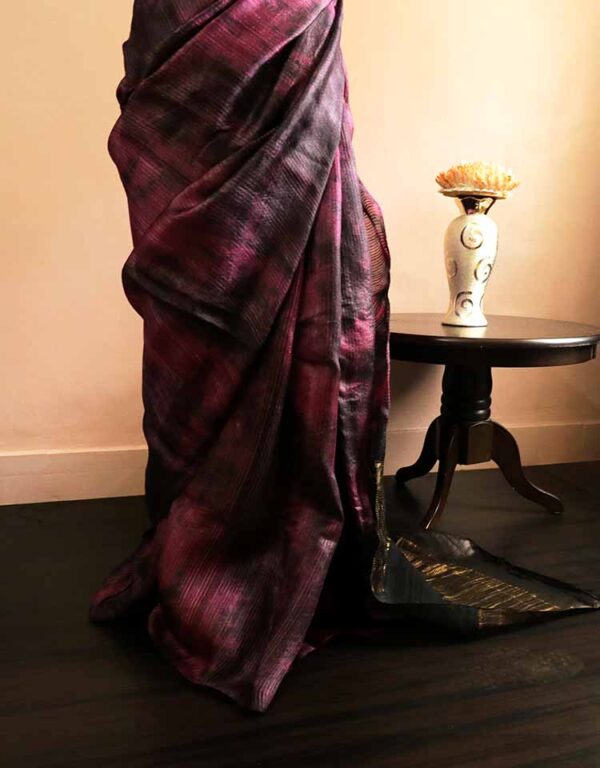 Pure Handloom Tie and Dyed  Line Tussar Silk Saree