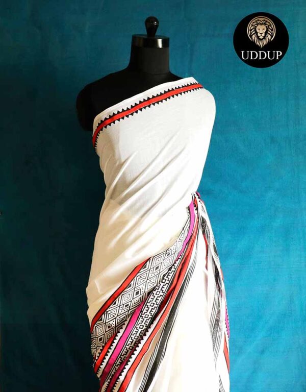 White Hand  Block  Printed Pure Mul Cotton Saree