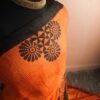 Pure Handloom Hand Block Printed Orange Line Tussar Silk Saree