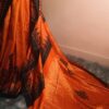 Pure Handloom Hand Block Printed Orange Line Tussar Silk Saree