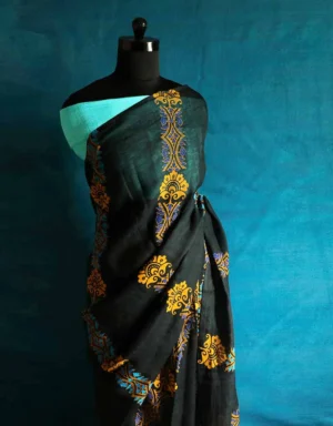 Pure Hand Block Printed Linen Saree
