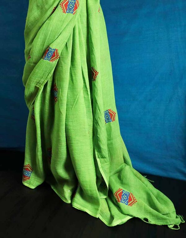 Hand Block Pigment Printed Pure Linen Saree