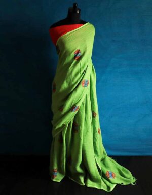 Hand Block Pigment Printed Pure Linen Saree