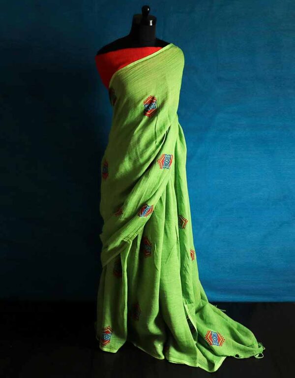 Hand Block Pigment Printed Pure Linen Saree