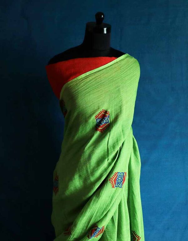 Hand Block Pigment Printed Pure Linen Saree