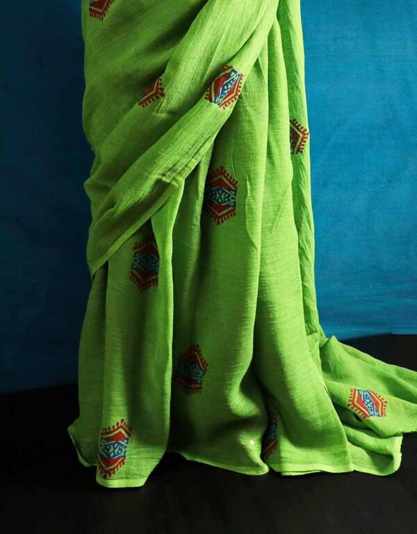 Hand Block Pigment Printed Pure Linen Saree