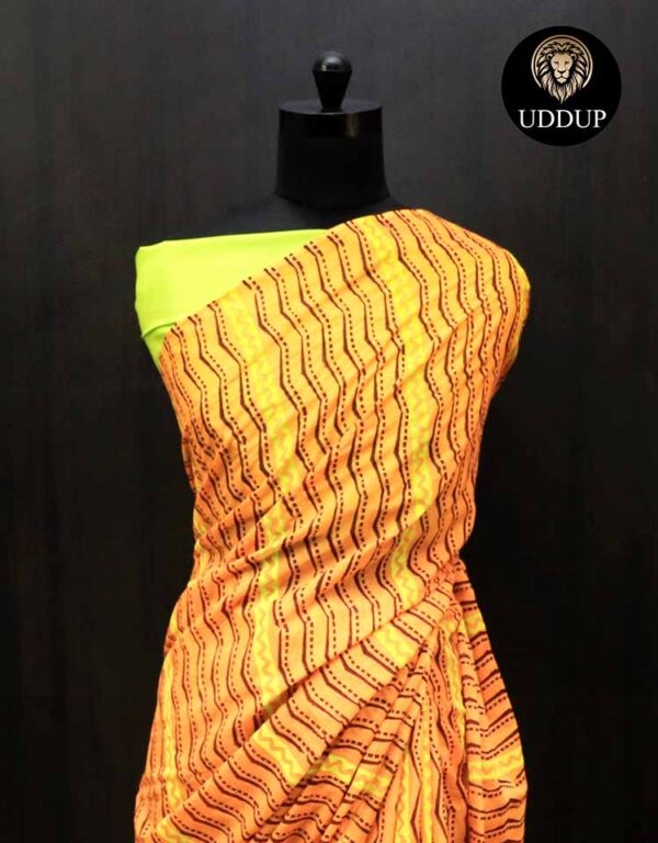 Orange Hand  Block Printed Mul Cotton Saree