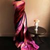 Pure Hand Block Printed Magenta with Black Duppion Silk Sarees