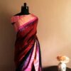 Pure Hand Block Printed Magenta with Black Duppion Silk Sarees